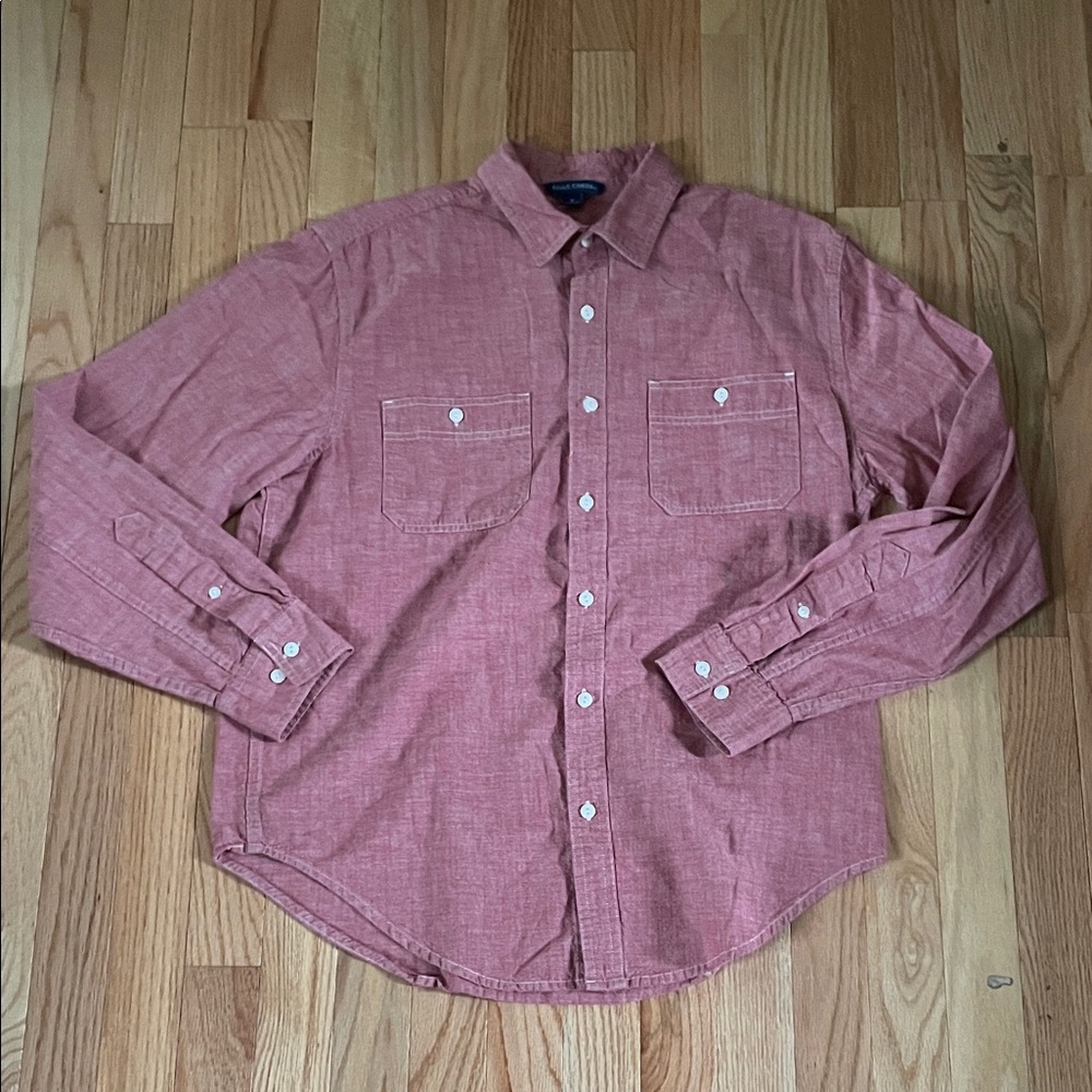 Falls Creek Shirt Mens Medium Red Button Up Casual Preppy Cotton Church